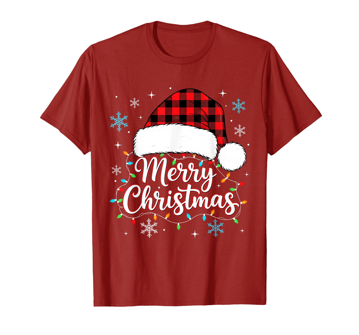 Funny Merry Christmas Buffalo Plaid Santa Hat Men Women Kids T-Shirt
