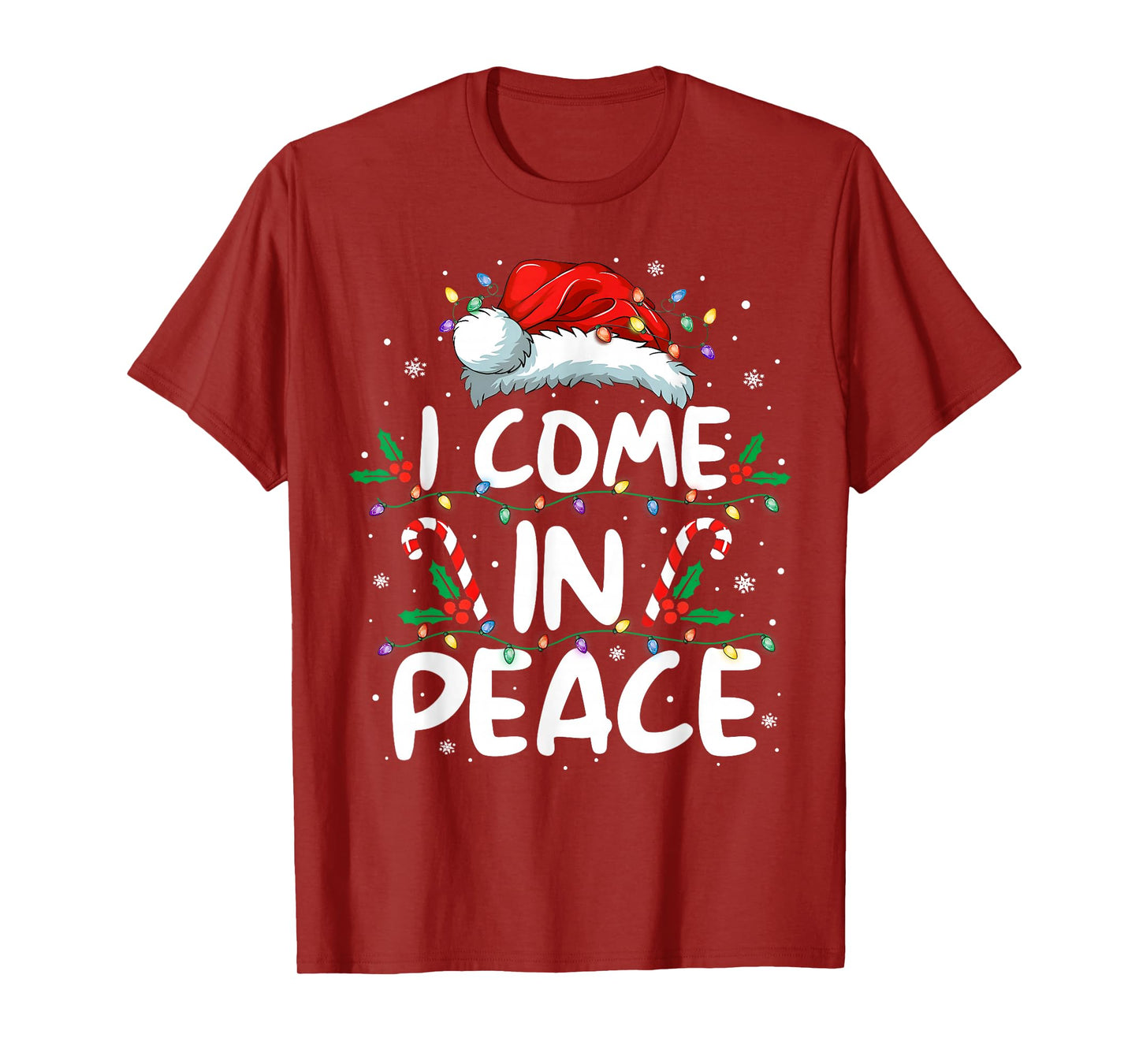 Peace I Come in Peace Christmas Lights Santa Pajamas Couples T-Shirt