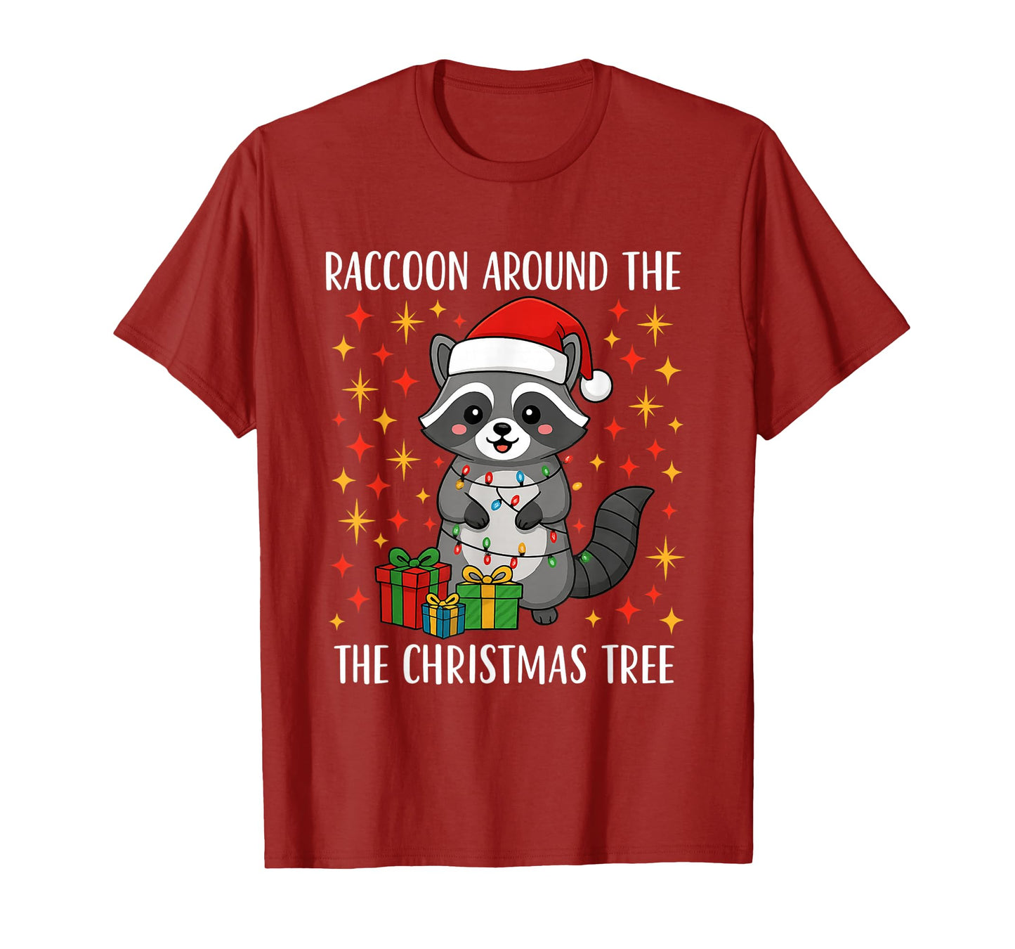 Christmas Raccoon Cartoon Cute Chibi Kawaii Santa Hat Funny T-Shirt
