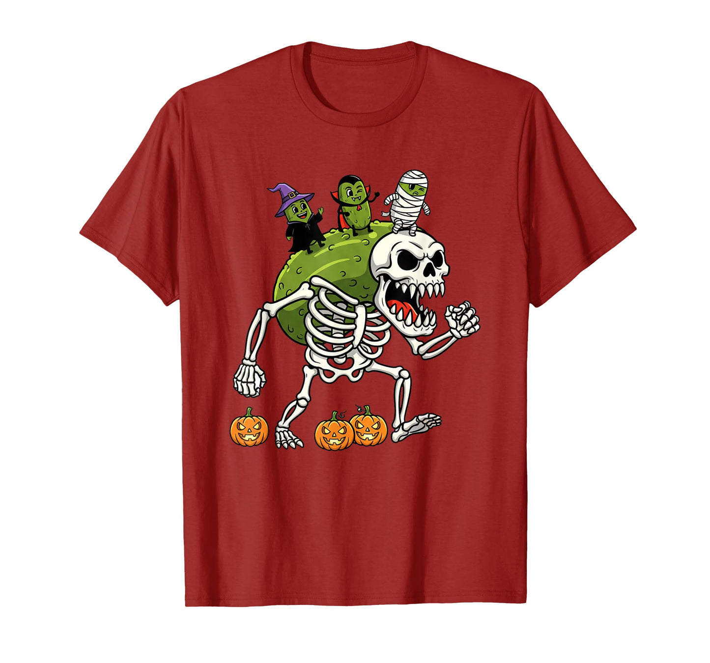 Funny Pickle Skeleton Mummy Witch Halloween Kids Mens Womens T-Shirt