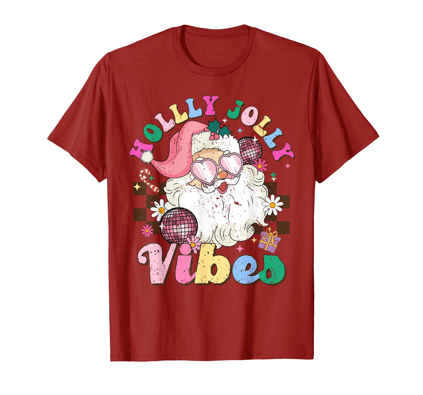 Retro Groovy Santa Claus Merry Christmas Vibes Xmas Women T-Shirt