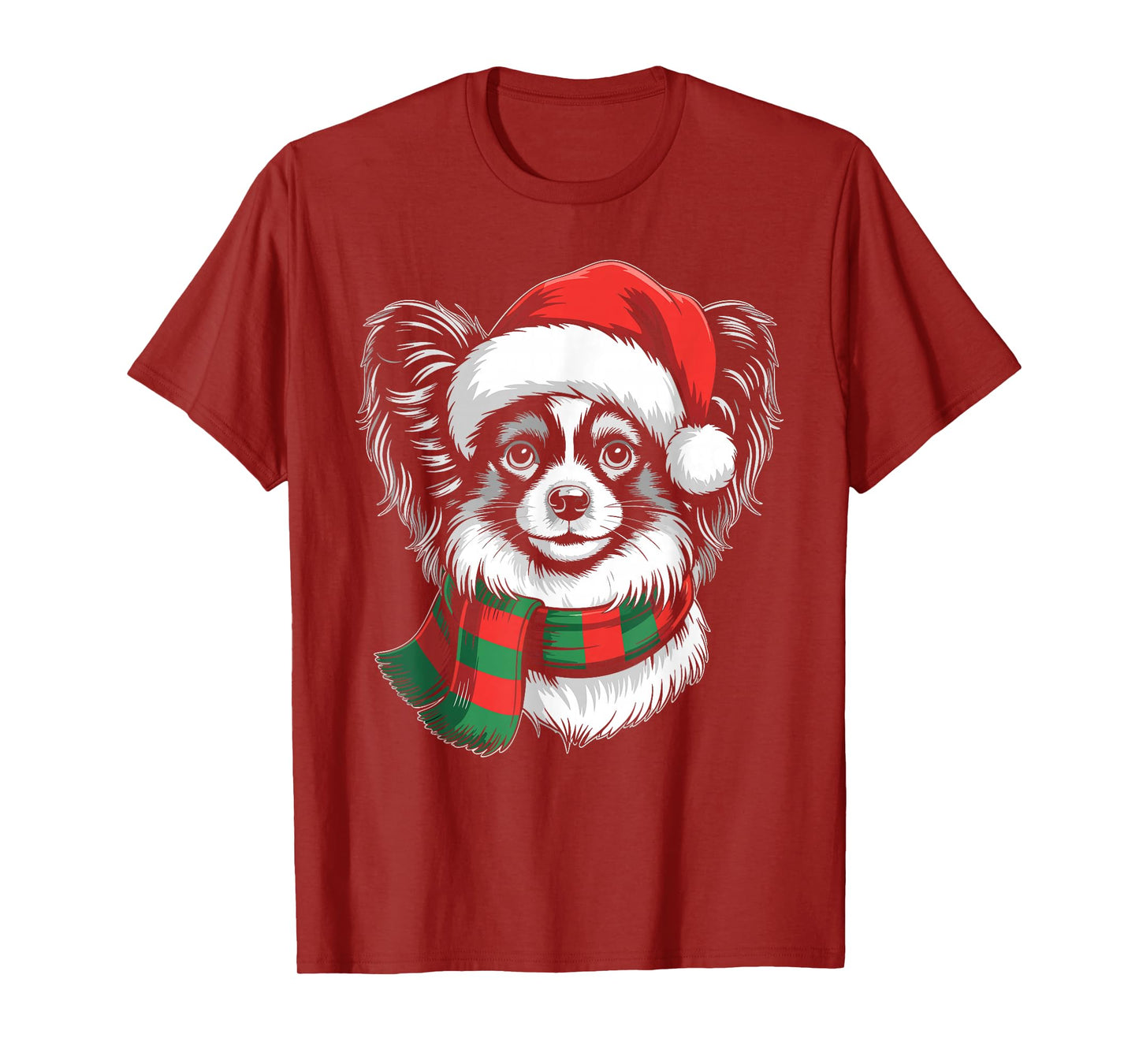 Papillon Dog Xmas Santa Hat Scarf Christmas Costume T-Shirt