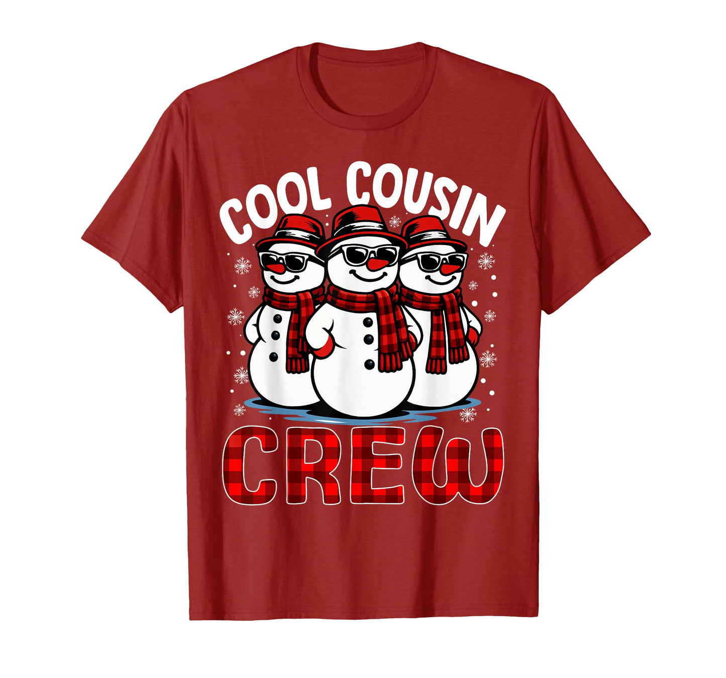 Cool Cousin Crew Christmas Snowman Red Plaid Matching Family T-Shirt