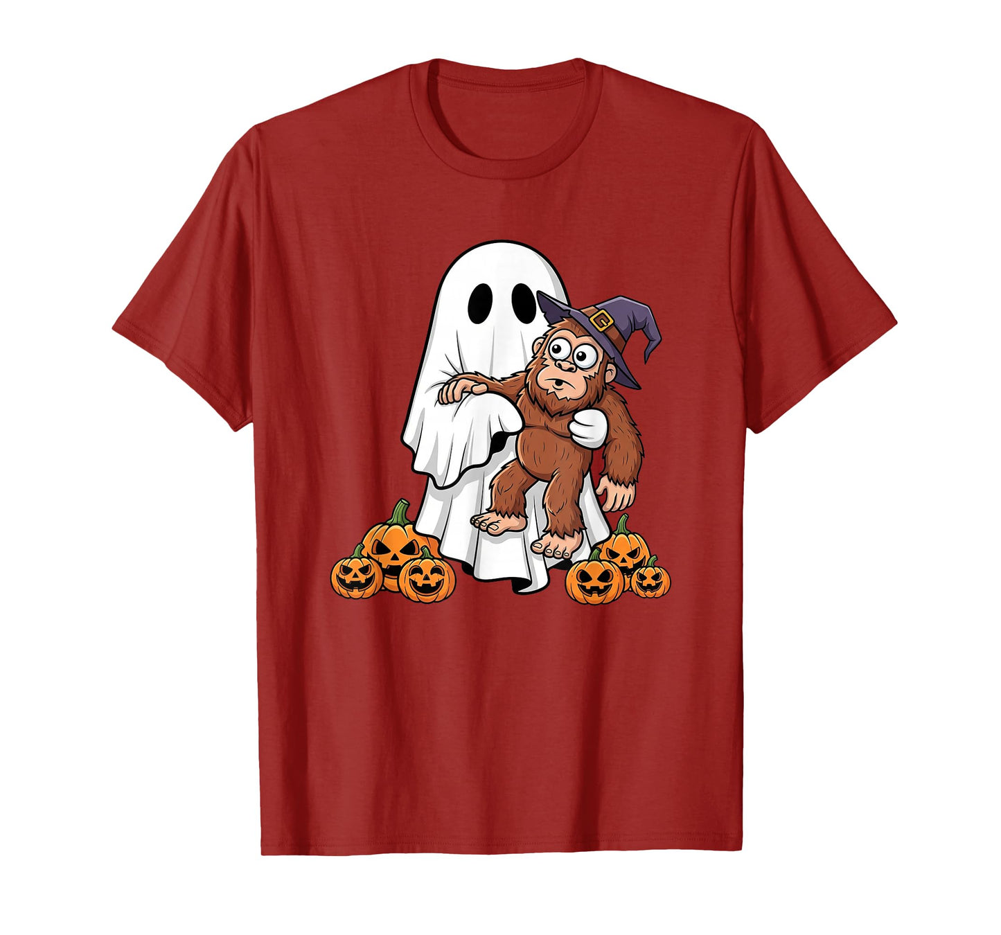 Funny Ghost Bigfoot Pumpkin Halloween Kids Mens Womens T-Shirt