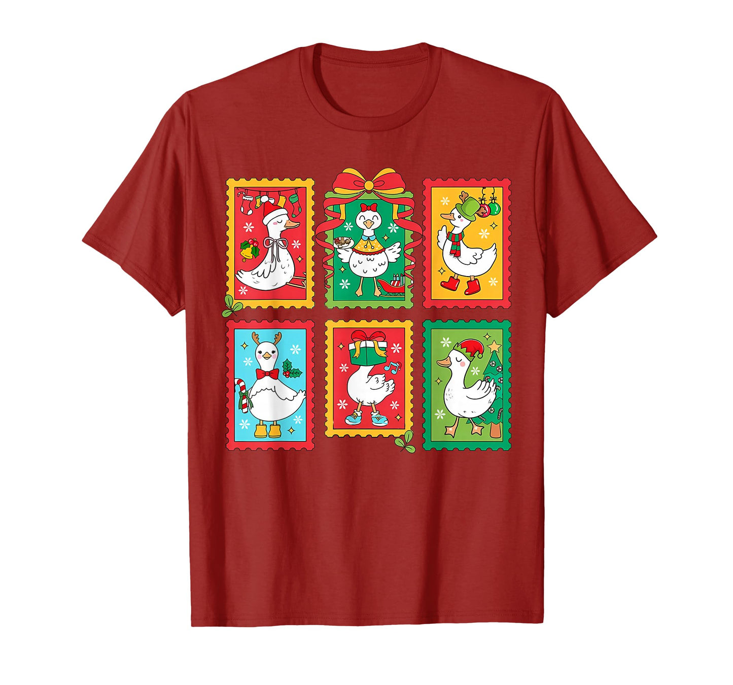 Preppy Silly Goose Santa Christmas Stamp Merry Goosemas Xmas T-Shirt