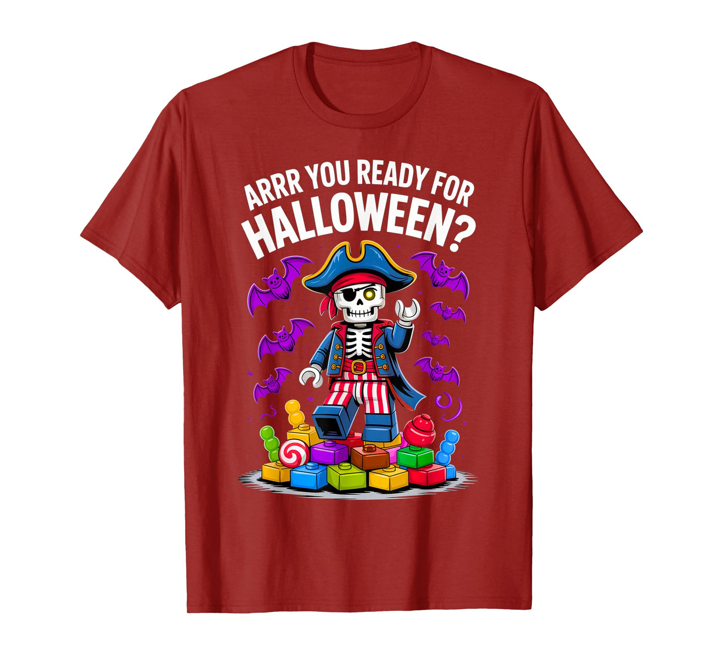 Halloween Bricks Pirate Skeleton Builder Blocks Building Toy T-Shirt