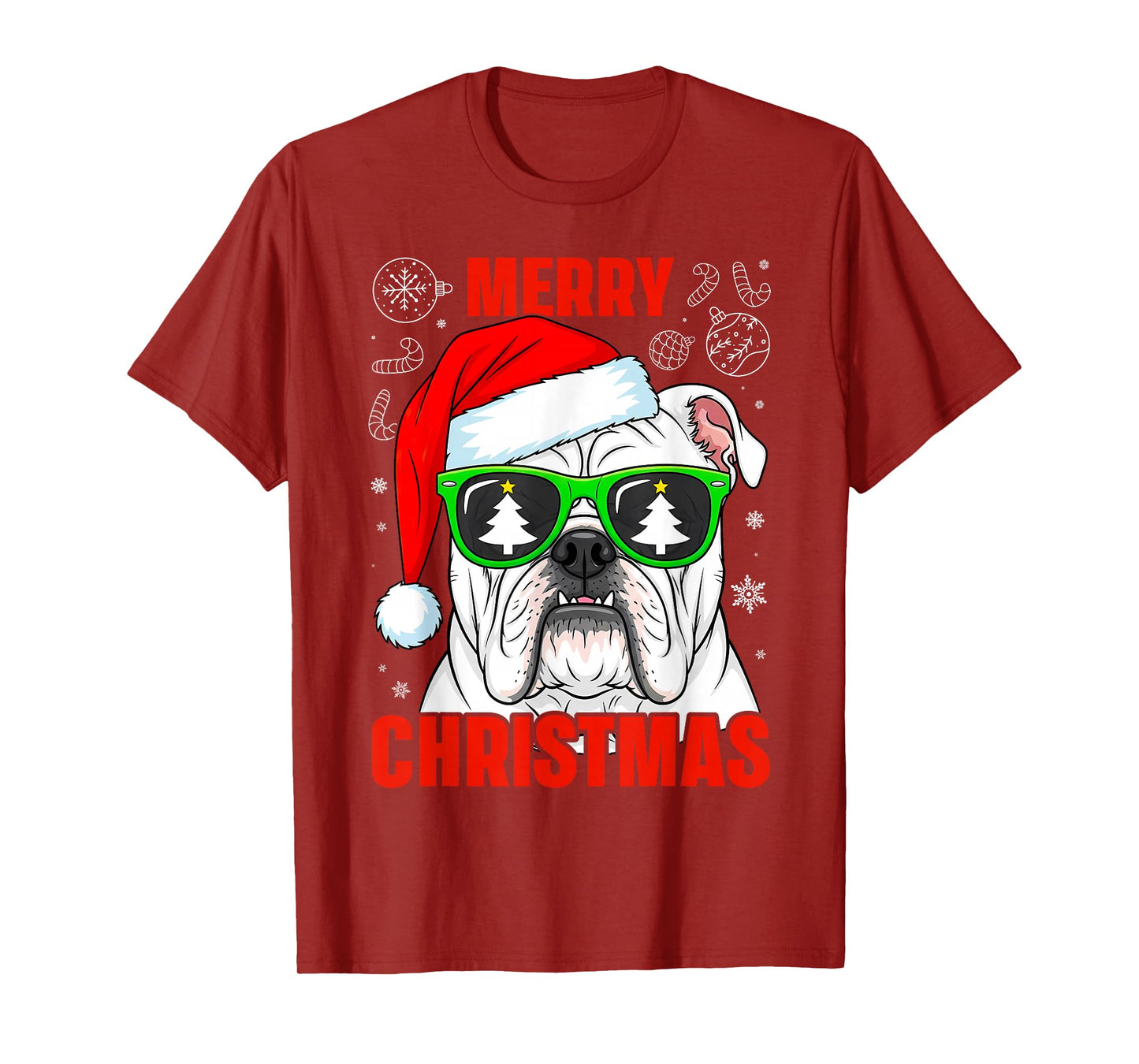 English Bulldog Merry Christmas Pajama Cute Dog Santa Hat T-Shirt