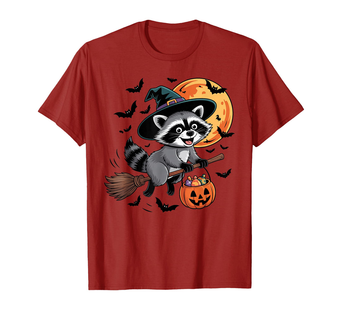 Cute Raccoon Witch with Jack-O-Lantern Pumpkin Halloween T-Shirt