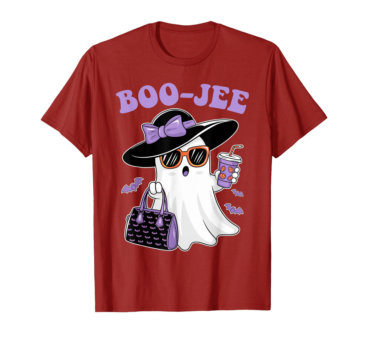 Boo Jee Ghost Drinking Coffee Bow Halloween Women T-Shirt