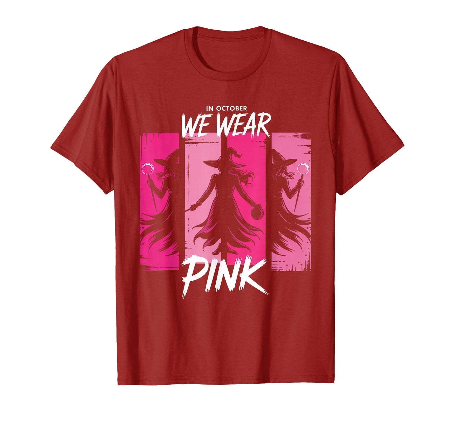 in October We Wear Pink Witch Halloween Breast Cancer Women T-Shirt