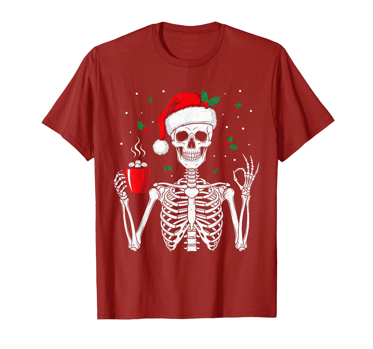 Funny Christmas Skeleton with Hot Cocoa Men Women Kids Youth T-Shirt