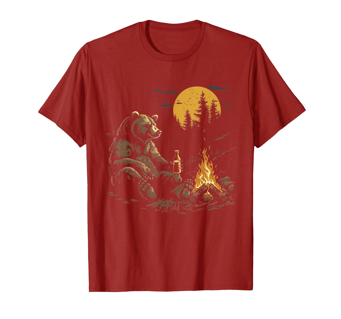 Camping Bear Drinking Beer Hiking Nature Funny Grizzly Bear T-Shirt