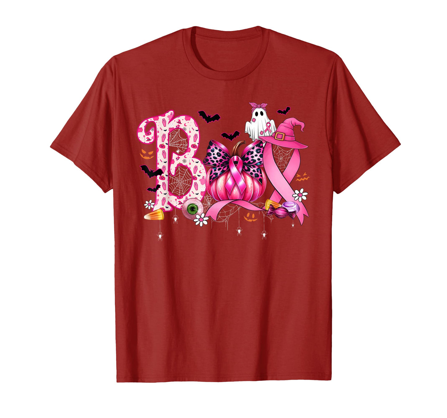 Boo Halloween Pumpkin Pink Ribbon Witch Breast Cancer T-Shirt