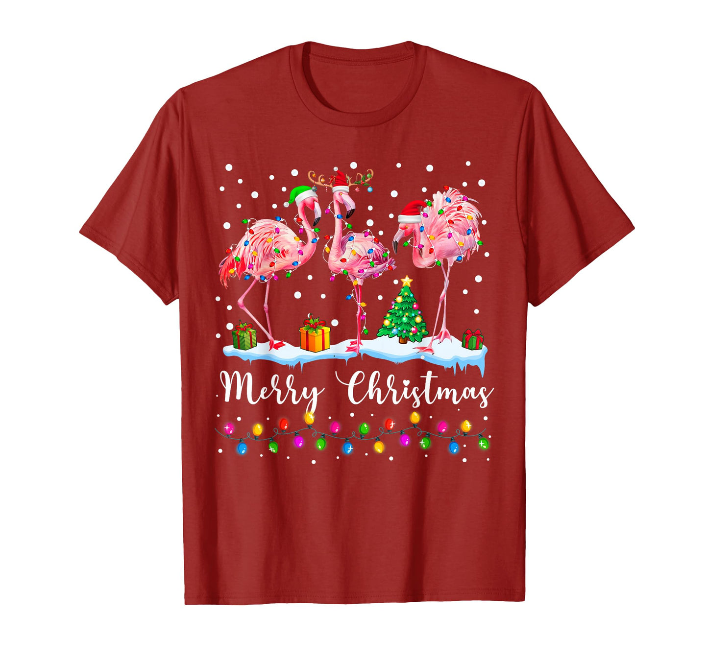 Merry Christmas Flamingo Santa Hat Xmas Pajamas Holiday T-Shirt