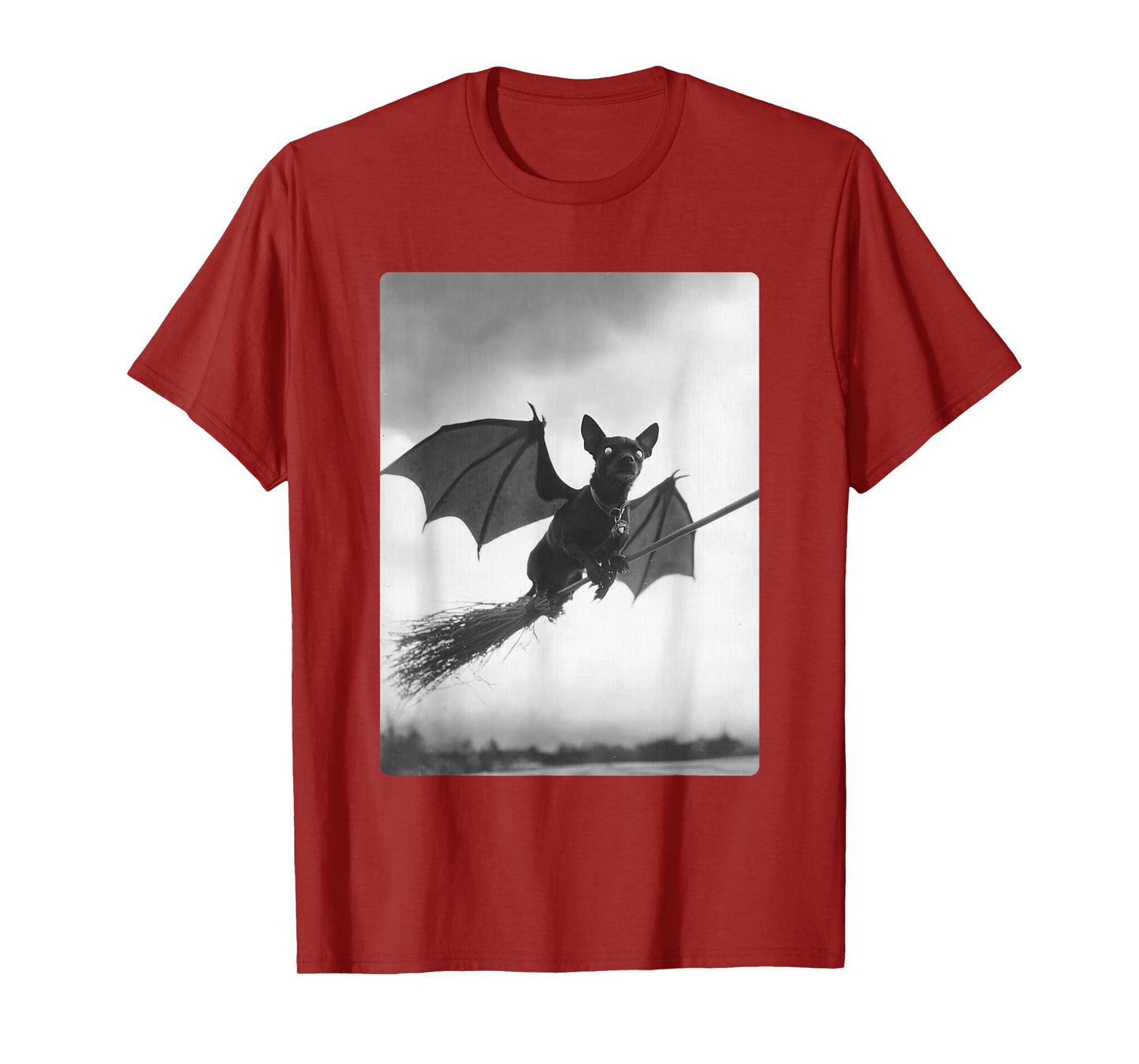 Gothic Chihuahua Witch Broom Bat Wings Spooky Halloween Dog T-Shirt
