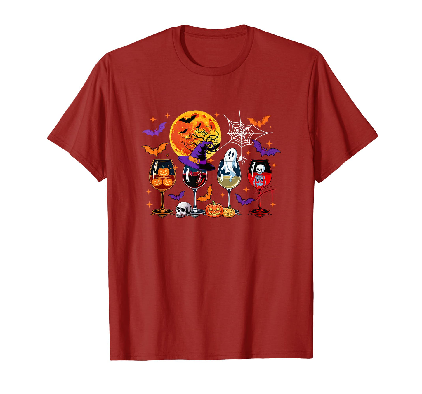 Collection Wine Glasses Halloween Witch Boo Skeleton Drinker T-Shirt