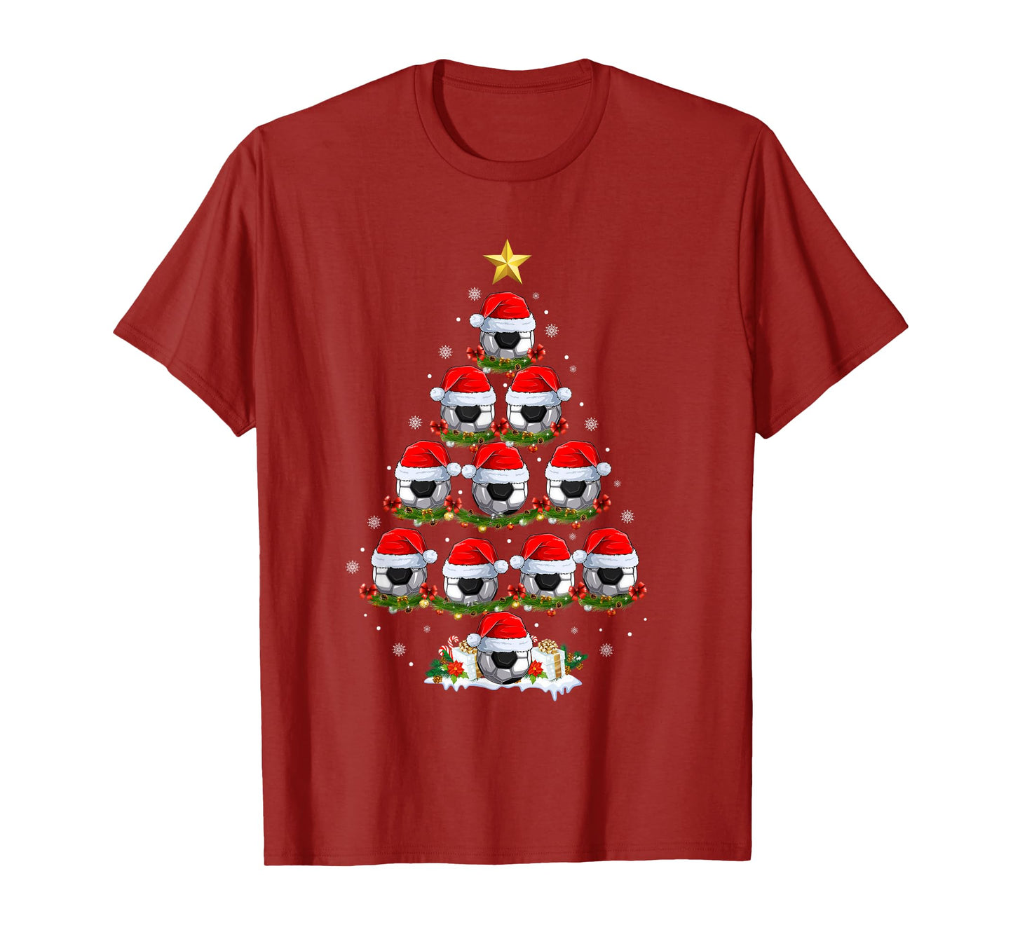 Soccer Christmas Tree Lights Men Boys Funny Xmas Pajamas T-Shirt