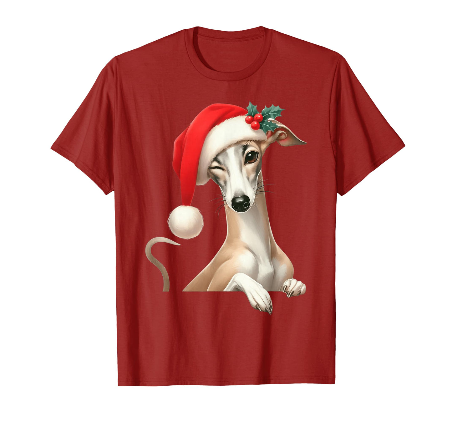 Whippet Dog Christmas Santa Hat Dog Mom Dad T-Shirt
