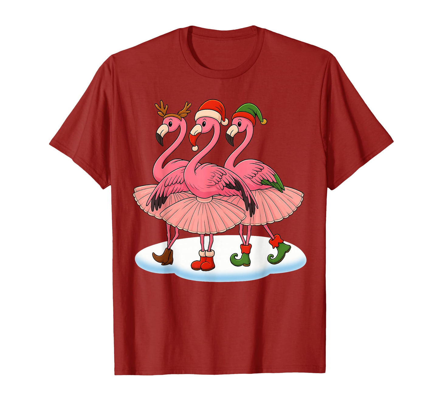 Dancing Flamingo Elf Christmas Tee Santa Claus Xmas Gifts T-Shirt