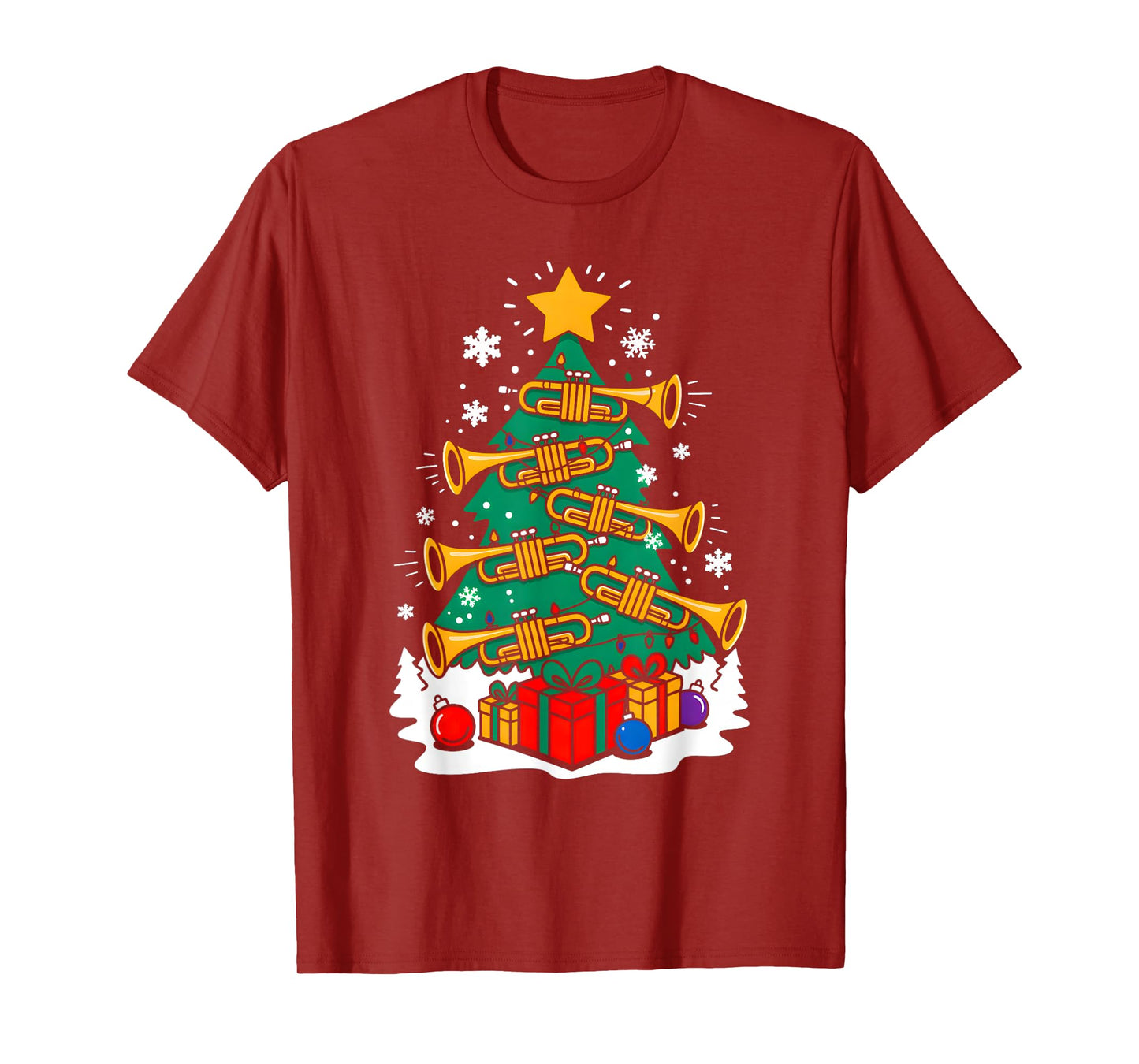 Christmas Tumpet Player Xmas Tree Funny Music Lover Santa T-Shirt