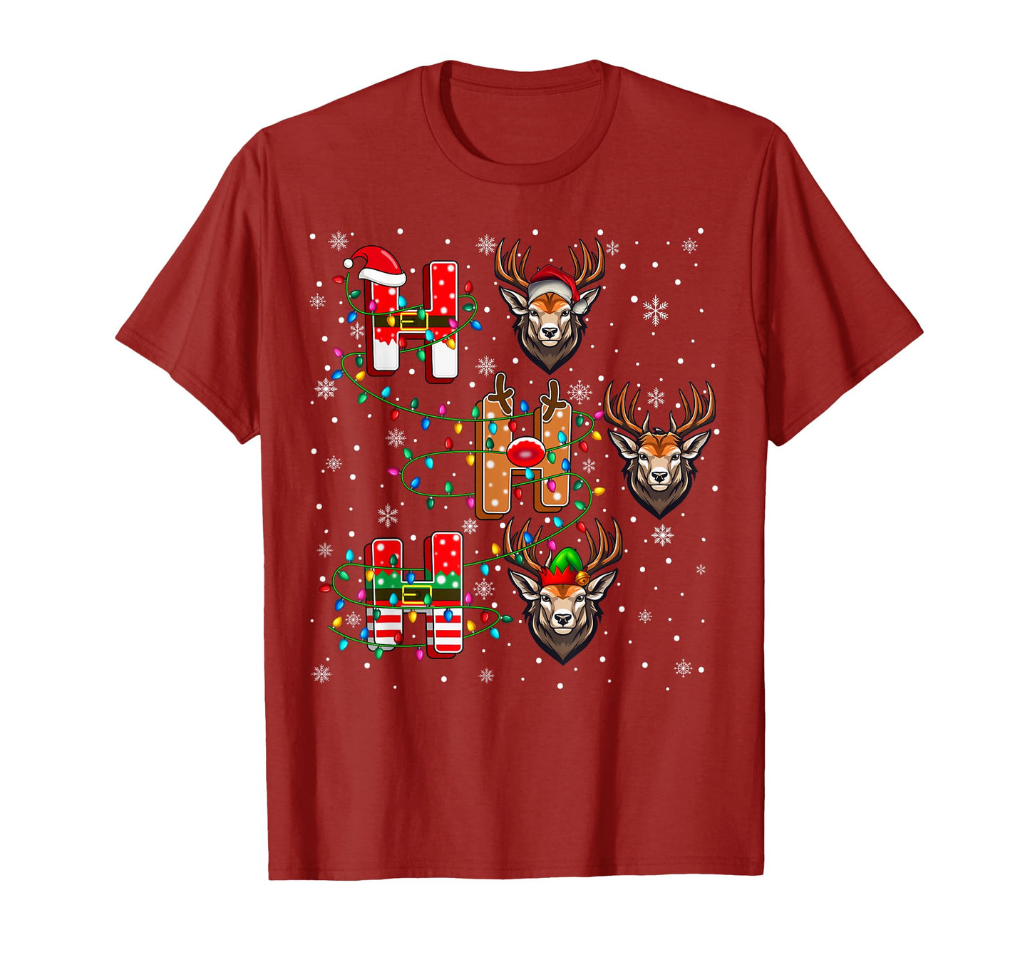 Ho Ho Ho Santa Reindeer Hat Elf Deer Animal Christmas T-Shirt