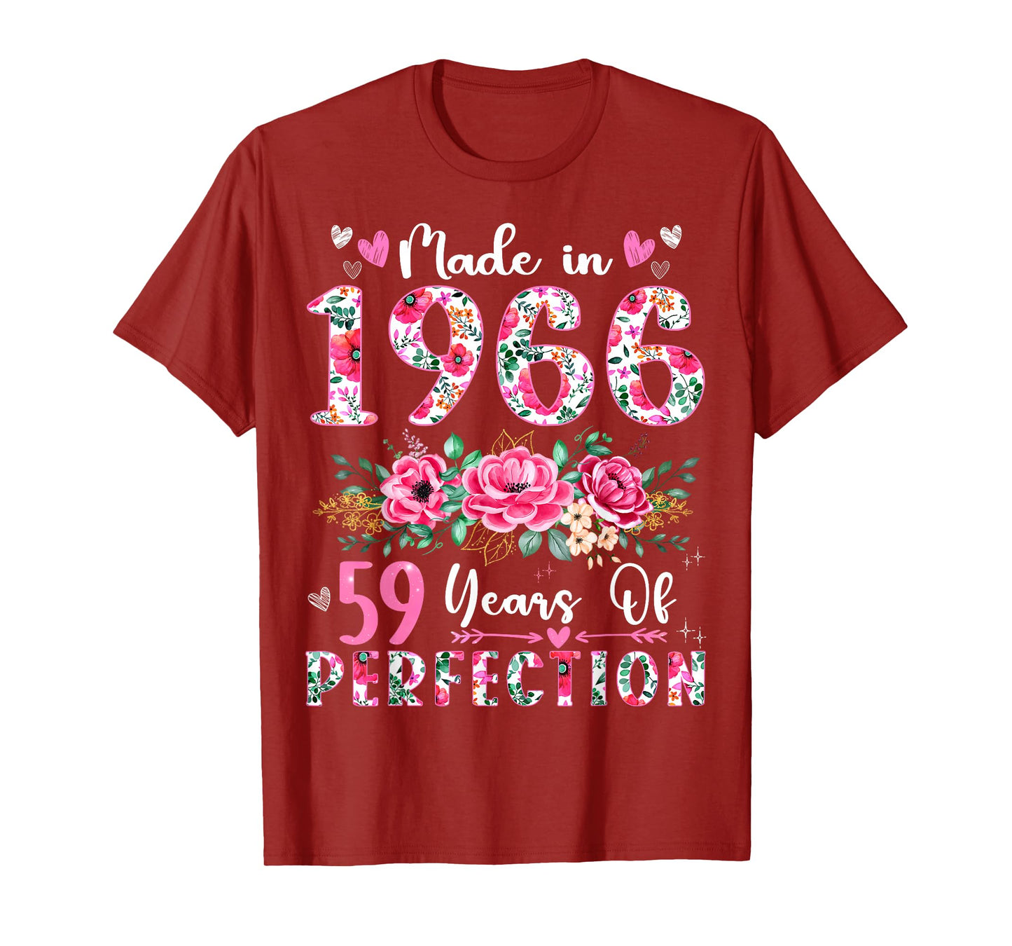 59 Year Old Made In 1966 Floral 59th Birthday Women T-Shirt