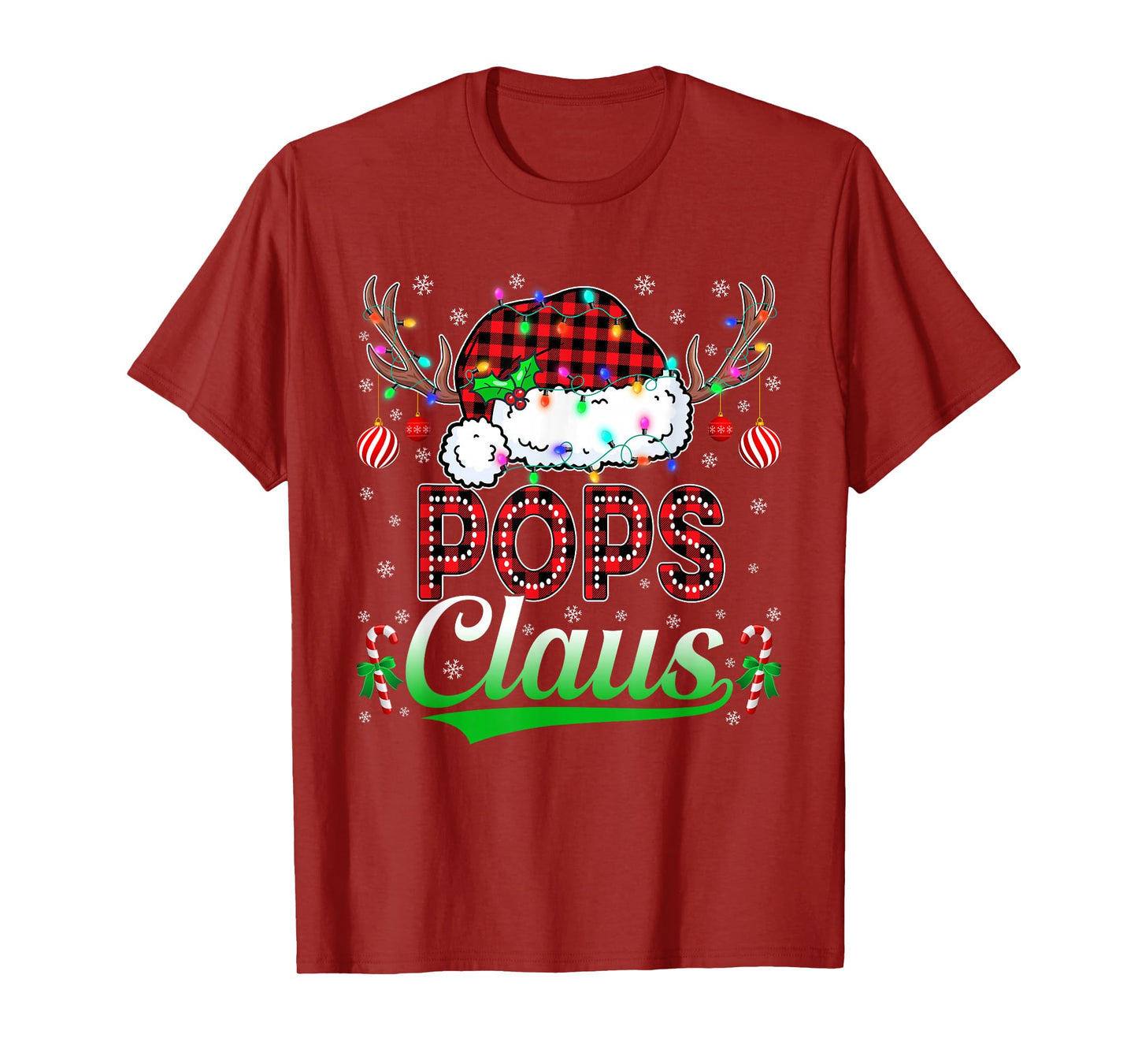 Pops Claus Christmas Lights Matching Family Xmas Pajama T-Shirt