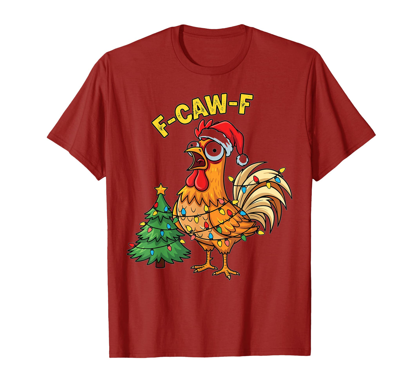 Funny Chicken Christmas Lights Santa Hat Humor T-Shirt