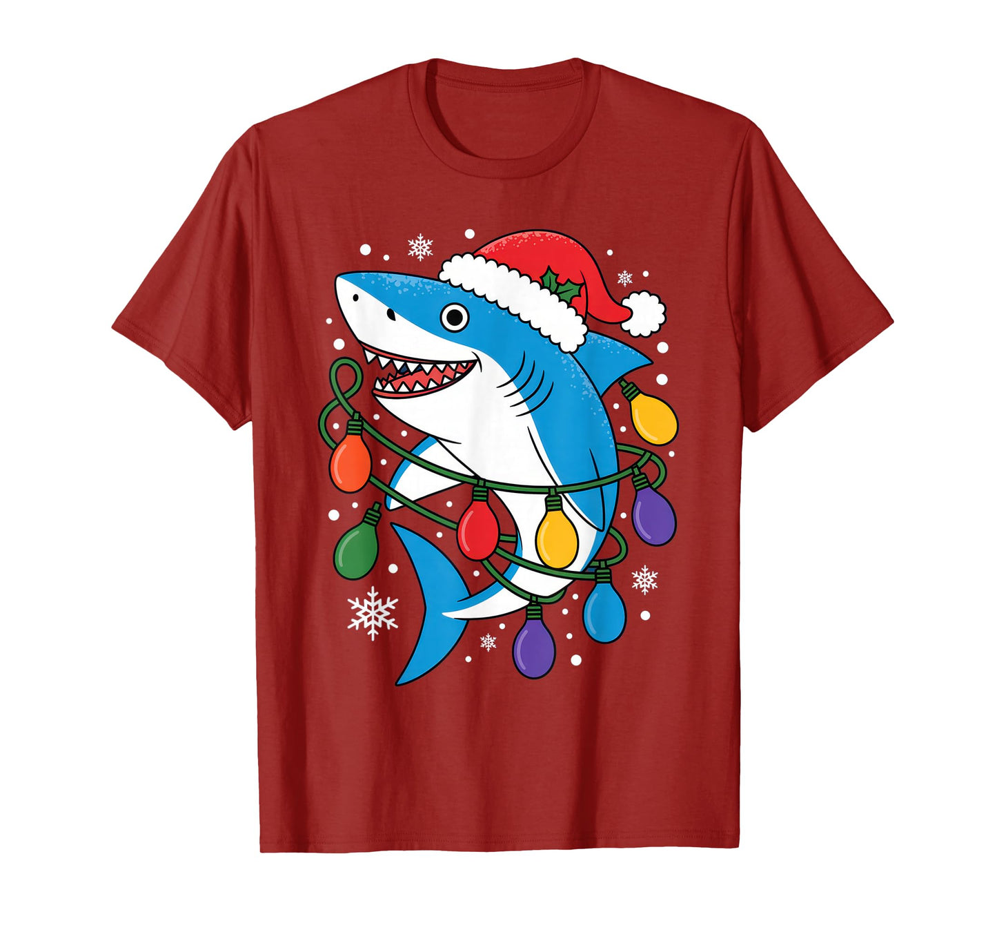Funny Shark Christmas Lights Holiday Design T-Shirt