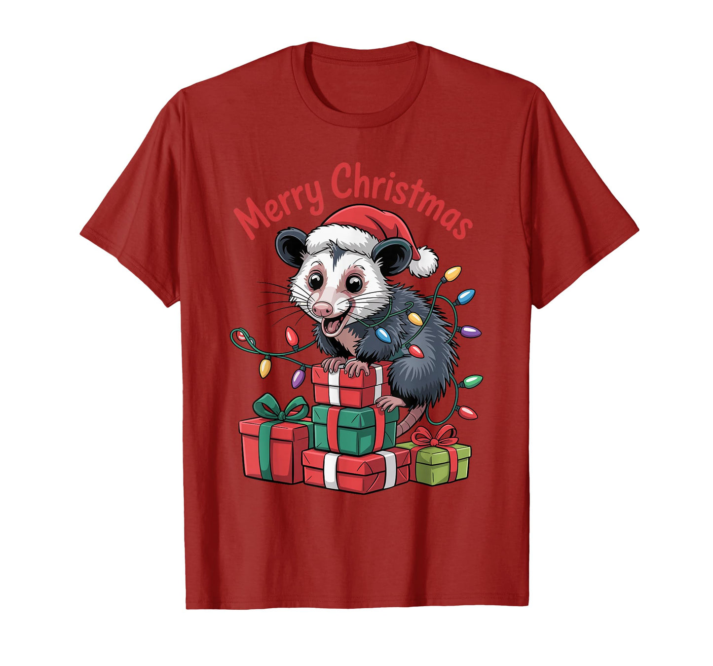 Opossum Santa Hat Christmas Design Funny Animal Lovers T-Shirt