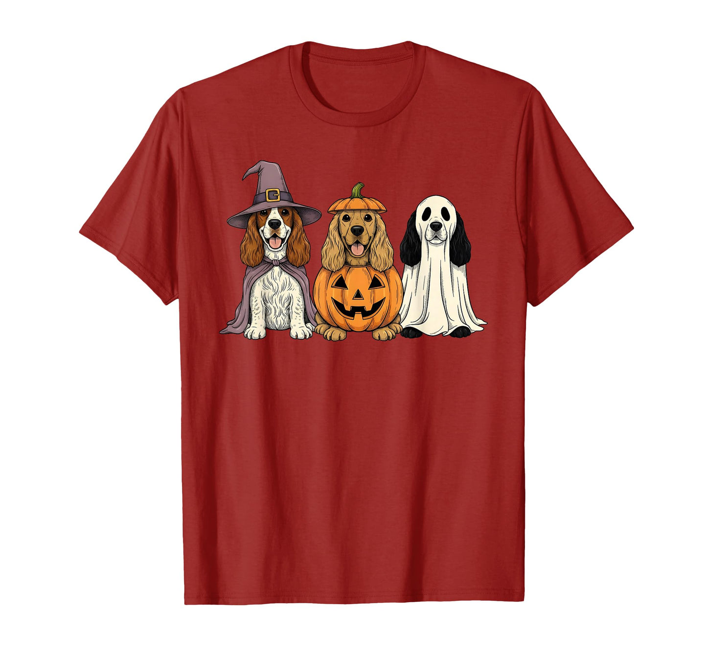 Spooky Ghost Cocker Spaniel Pumpkin Halloween Dog Lover T-Shirt