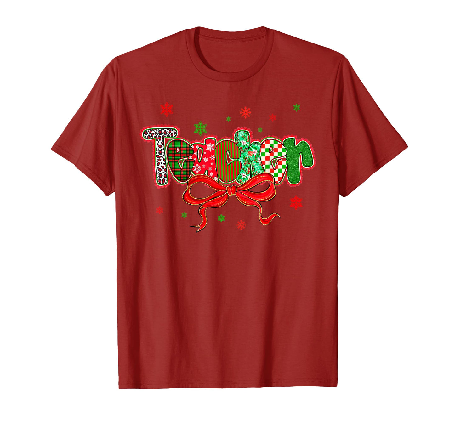 Teacher Merry Christmas Coquette Lace Bow Girl Women T-Shirt