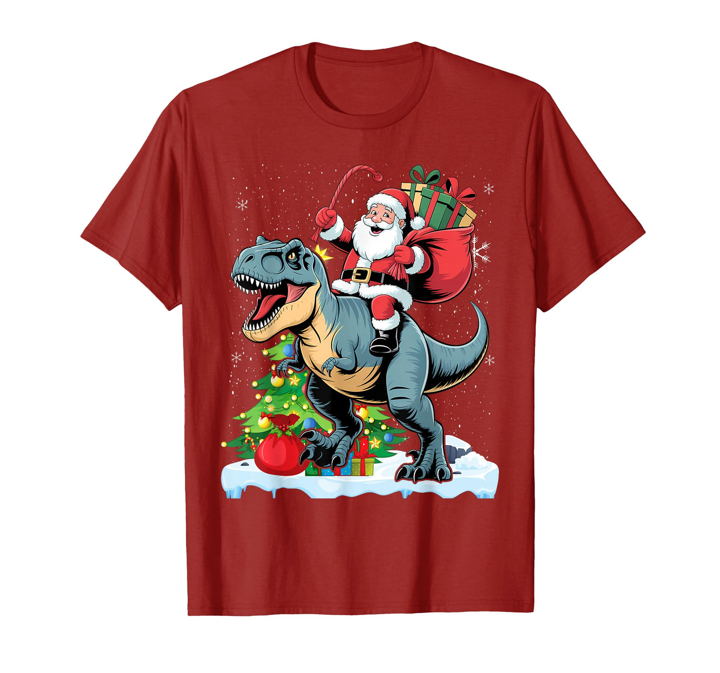 Santa Riding Dinosaur Christmas T Rex Rawr Men Boys T-Shirt