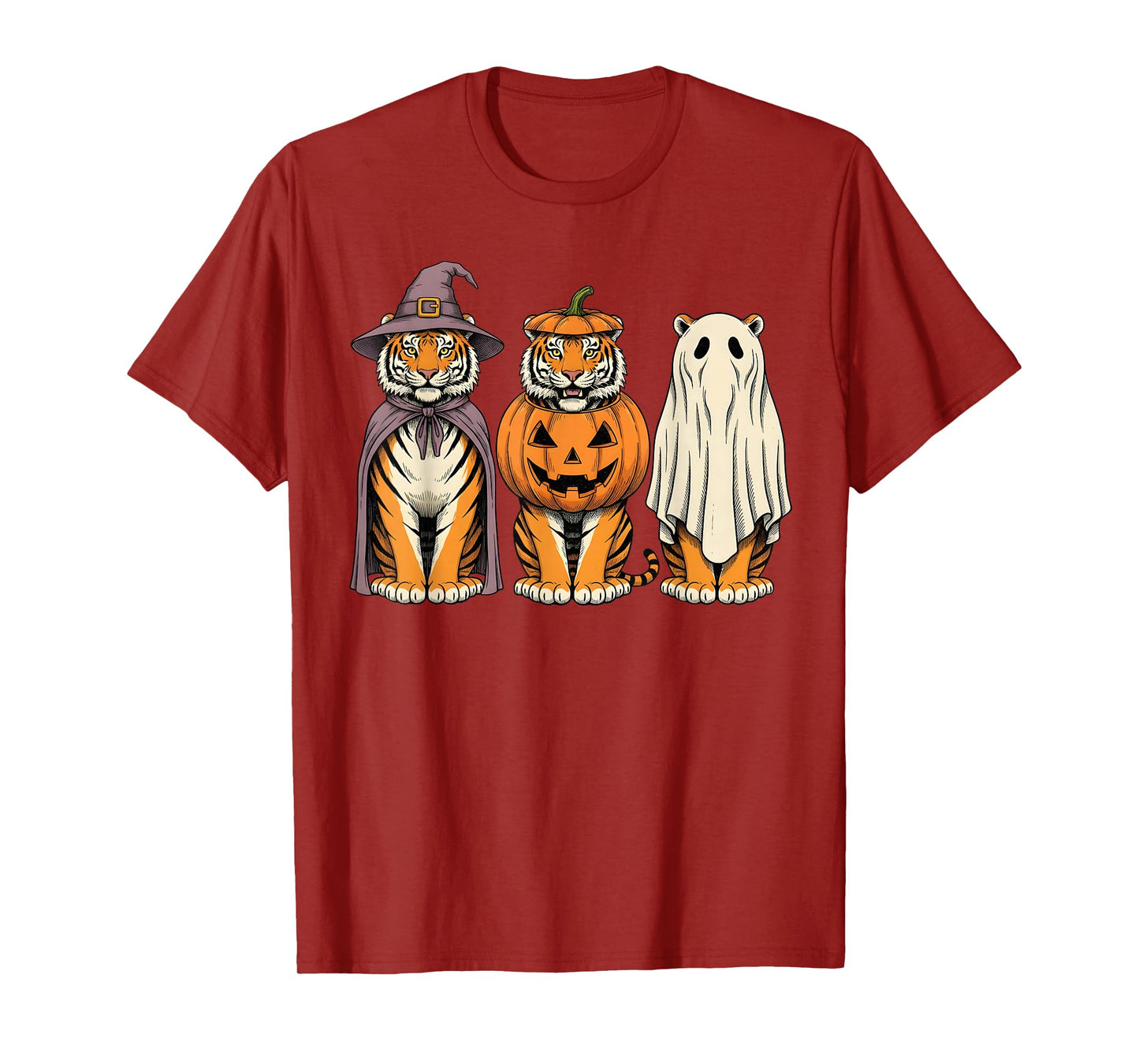 Spooky Ghost Tiger Pumpkin Halloween Safari Animal T-Shirt