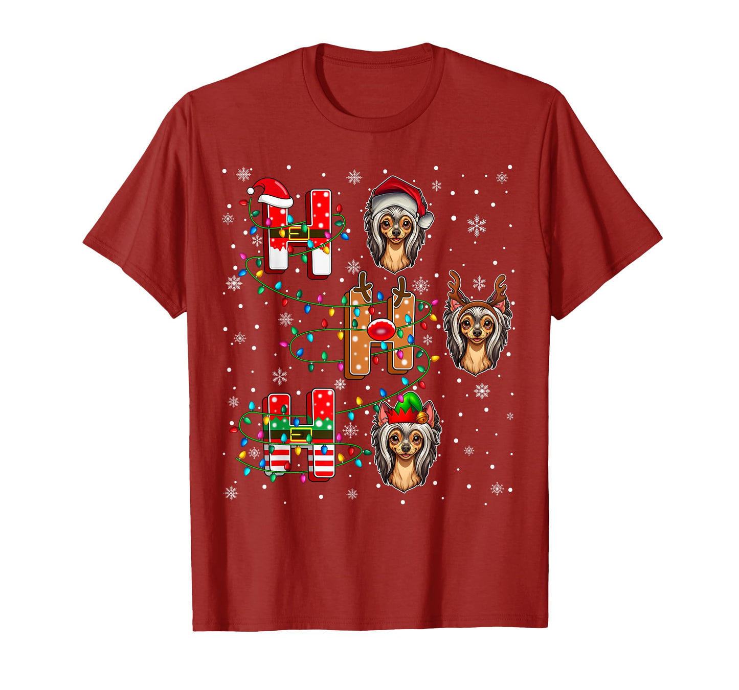 Ho Ho Ho Santa Hat Elf Matching Chinese Crested Dog Xmas T-Shirt