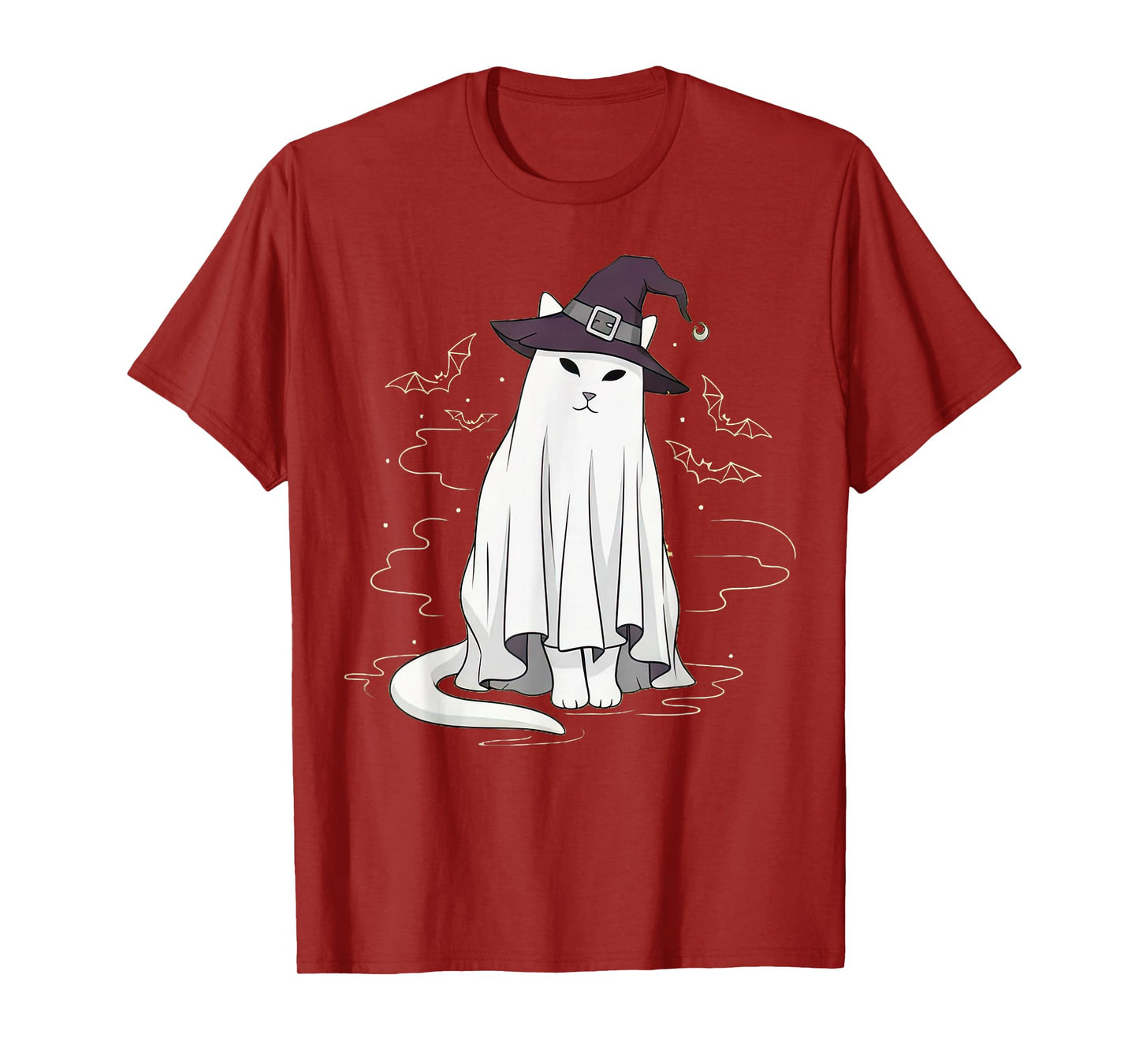 Cat Ghost White Sheet in Purple Witch Hat for Halloween T-Shirt