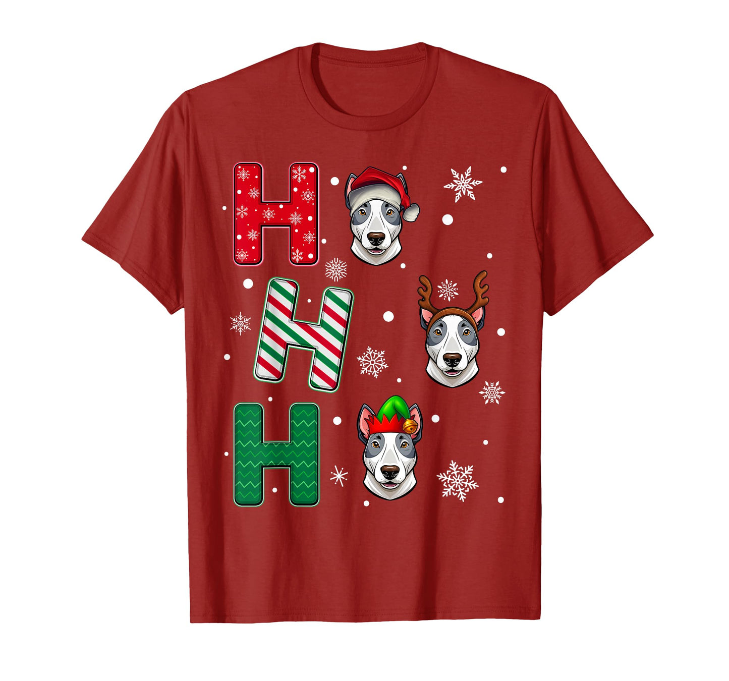 Ho Ho Ho Bull Terrier Dog Matching Christmas Santa Elf Xmas T-Shirt
