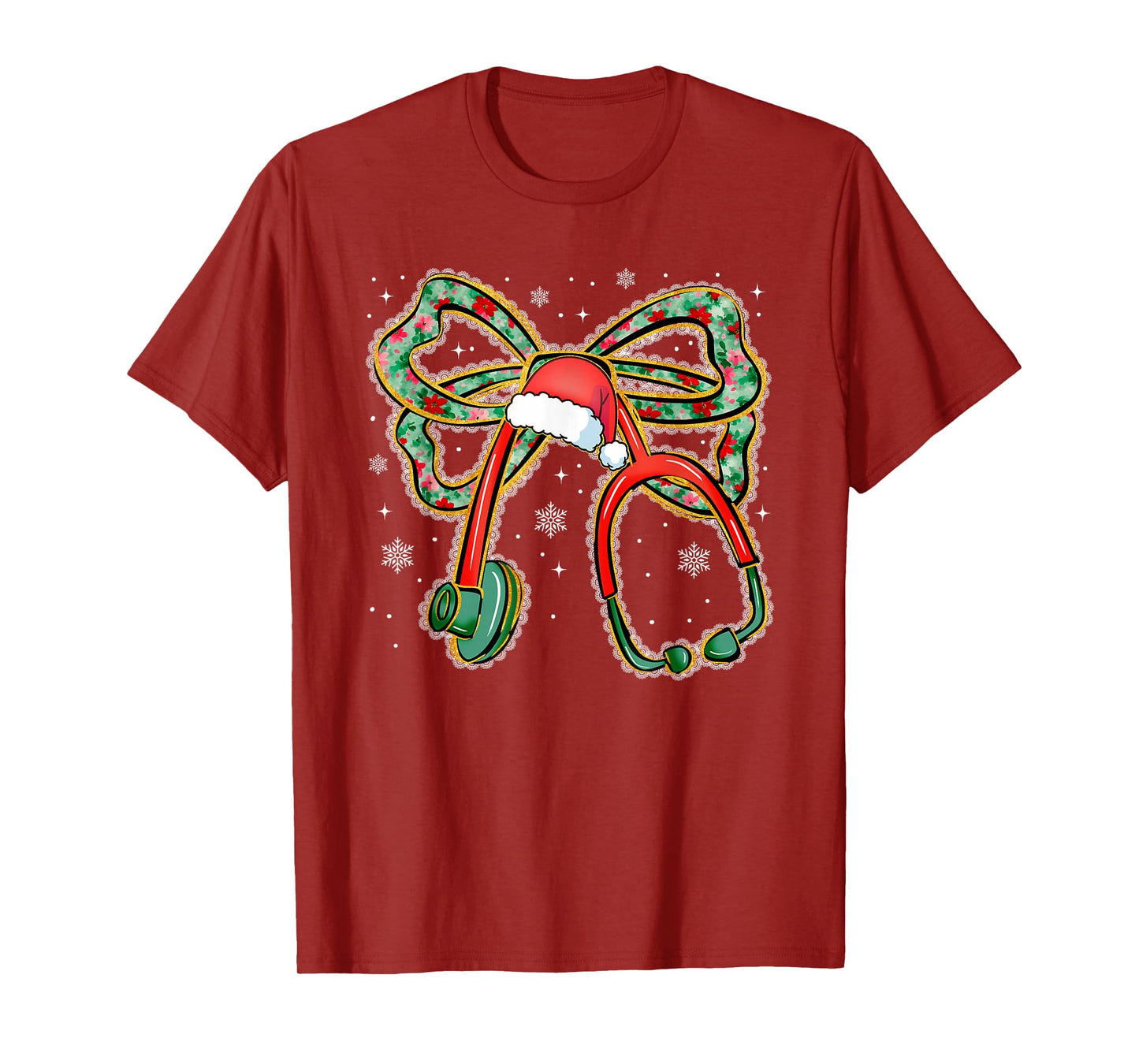 Christmas Floral Bow Lace Stethoscope Nurse, Xmas RN Nurse T-Shirt