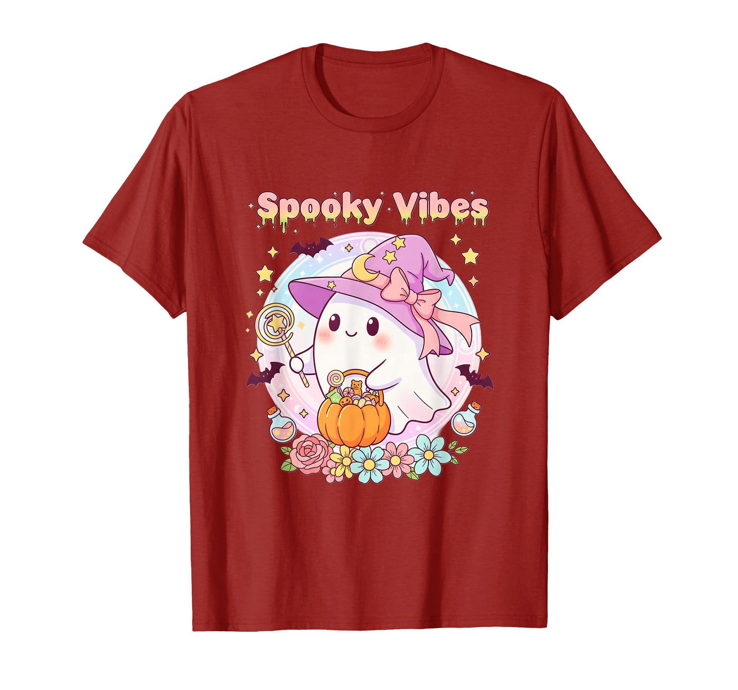 Pastel Spooky Vibes Ghost Witch Cute Halloween Aesthetic T-Shirt