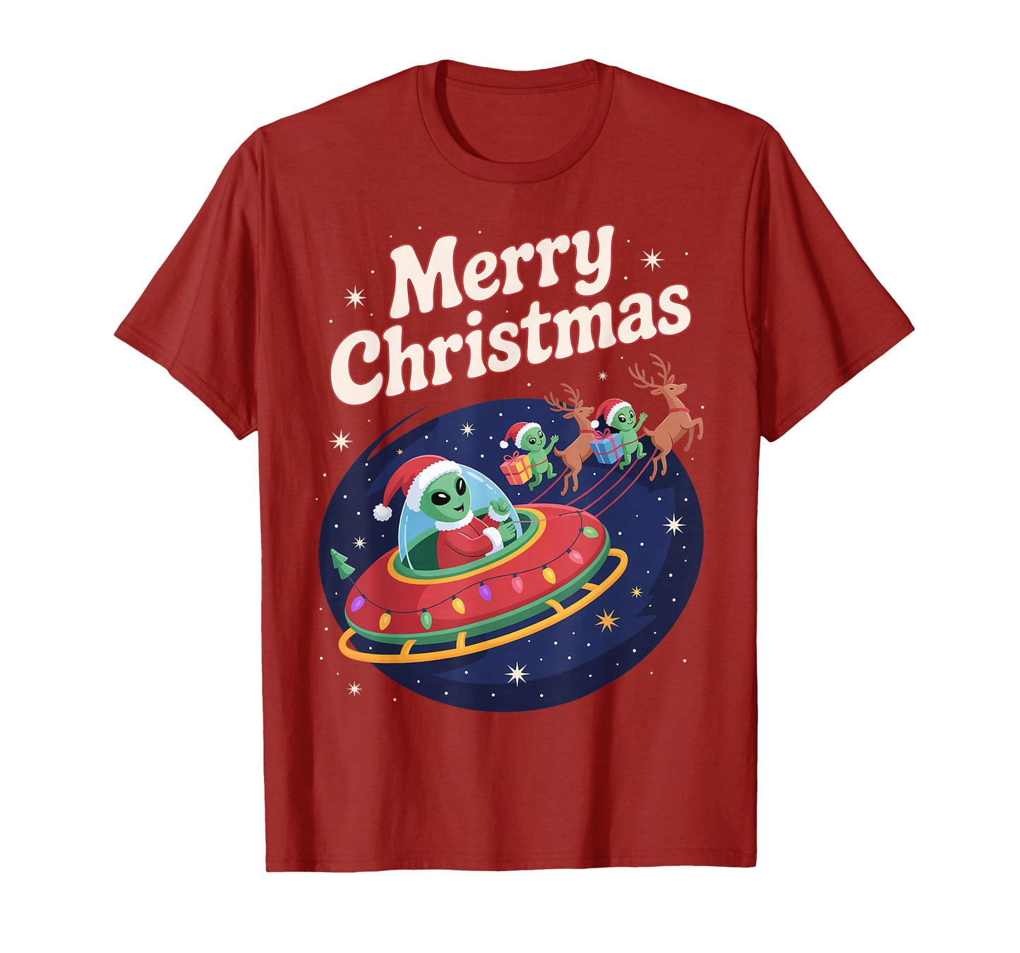 Funny Alien Trio Merry Ugly Christmas Santa Hat Gifts Xmas T-Shirt