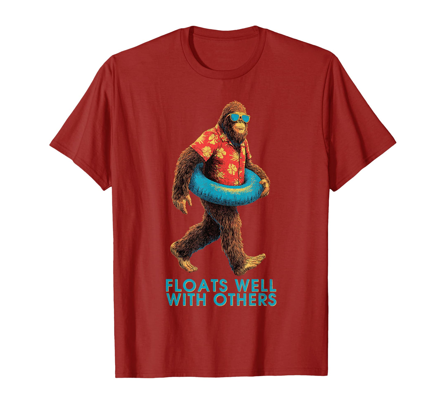 Vintage Floats Well With Others Funny Bigfoot Summer Pool T-Shirt