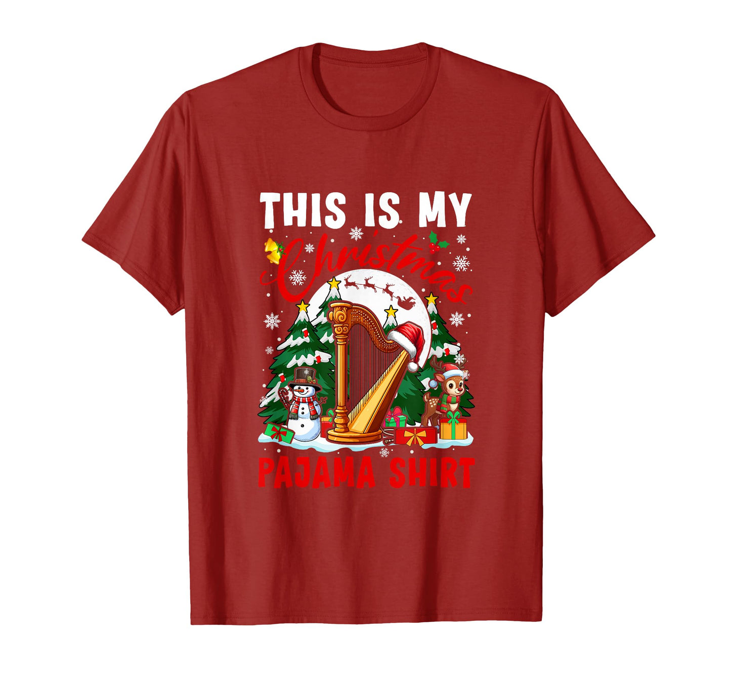 My Christmas Pajama Shirt Santa Harp Snowman Instrument T-Shirt