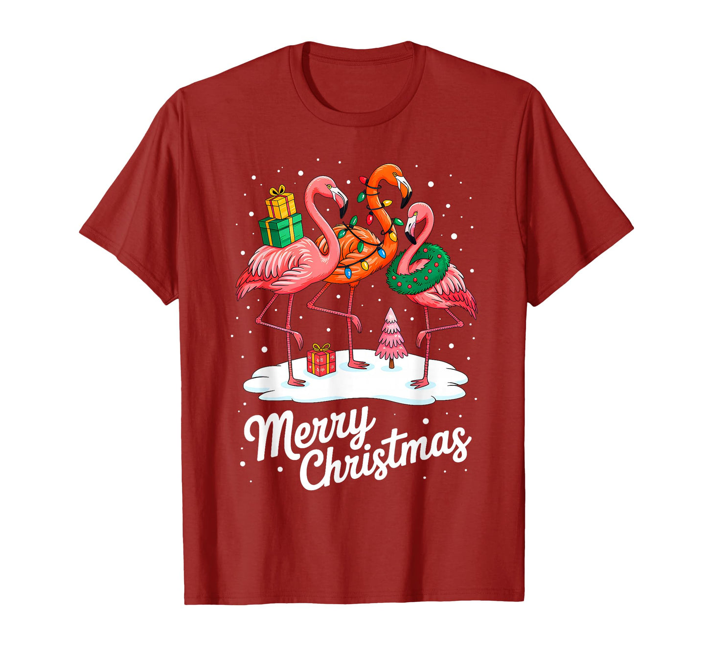 Merry Christmas Hat Santa Flamingo Light Christmas in July T-Shirt
