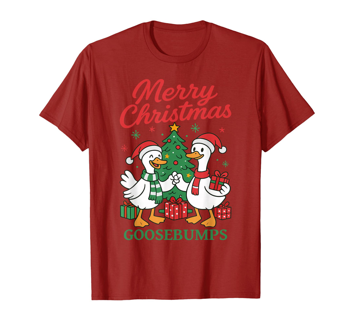 Santa Claus Goose Tree Merry Christmas Goosebumps T-Shirt