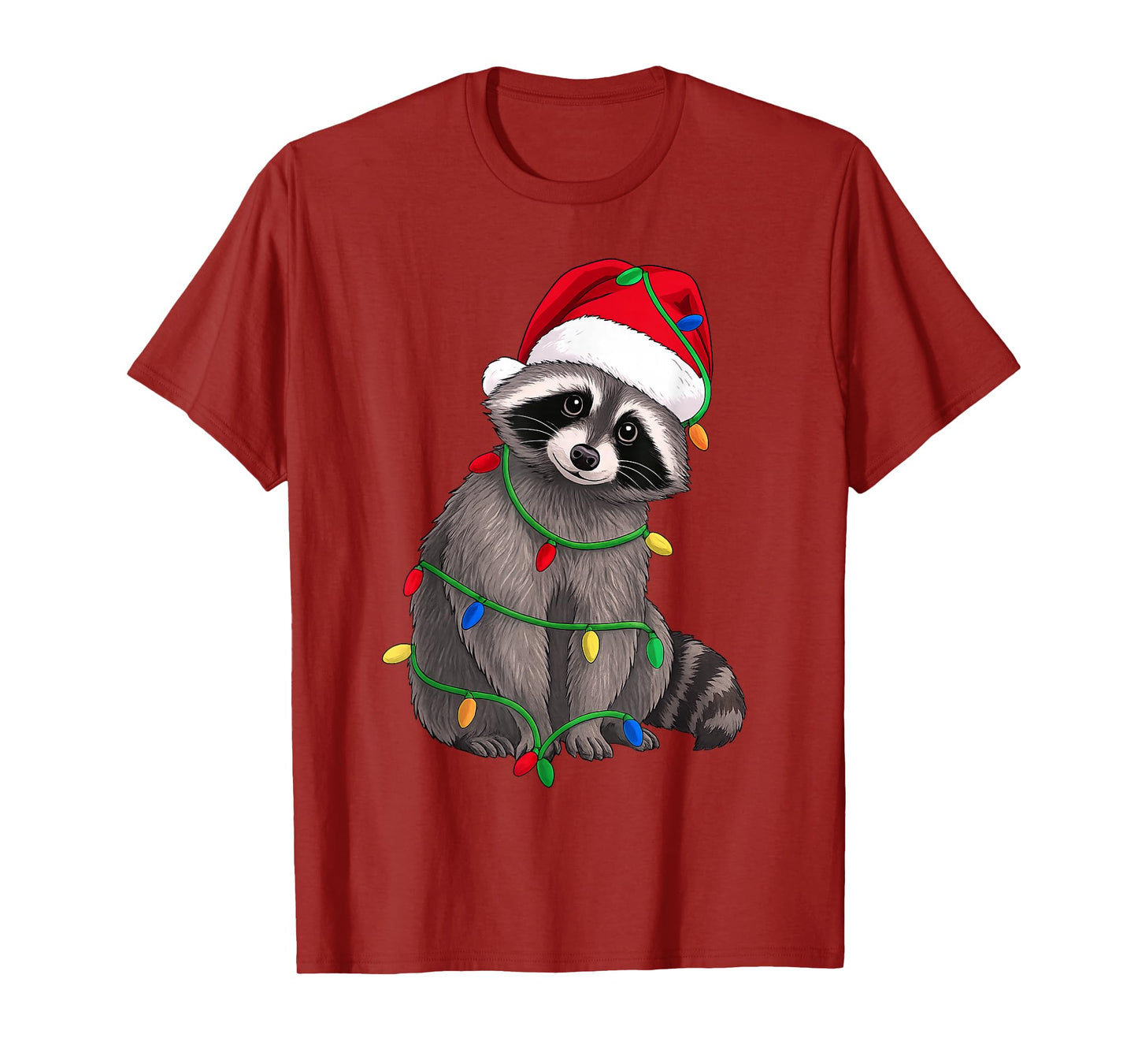 Raccoon Christmas Tree Lights Holiday Animal Lover T-Shirt