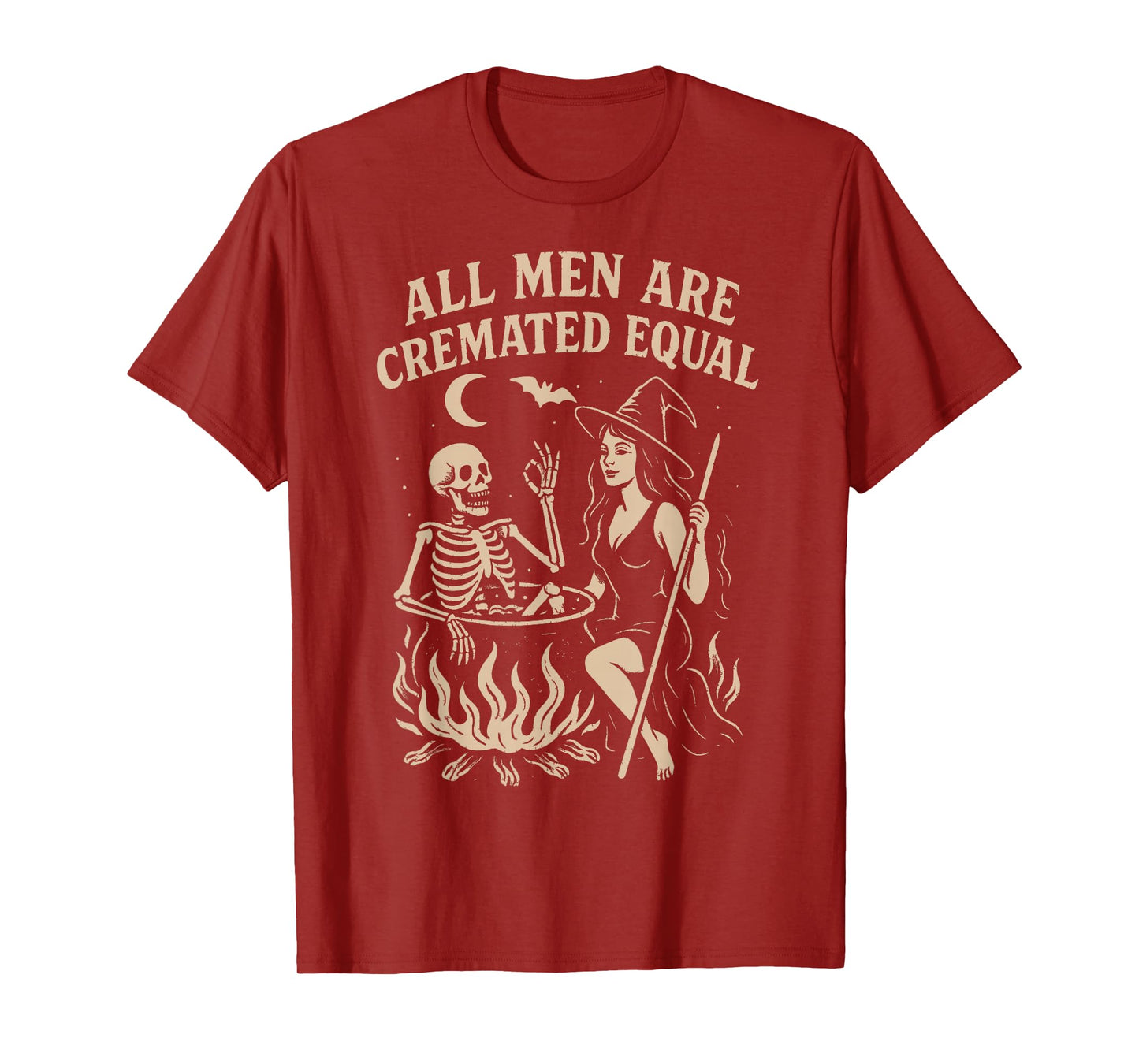 All Men are Cremated Equal Witch Cauldron Skeleton Design T-Shirt