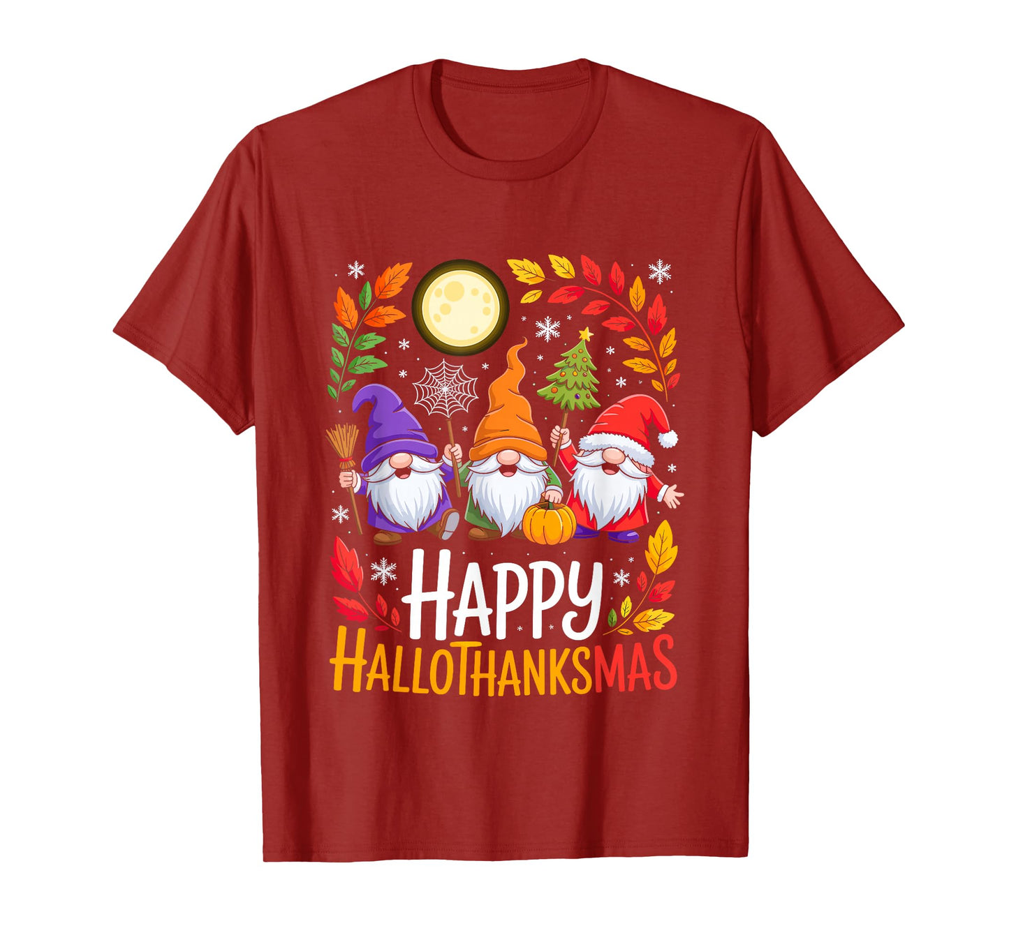 Happy Hallothanksmas Gnomes Lover Halloween Merry Christmas T-Shirt