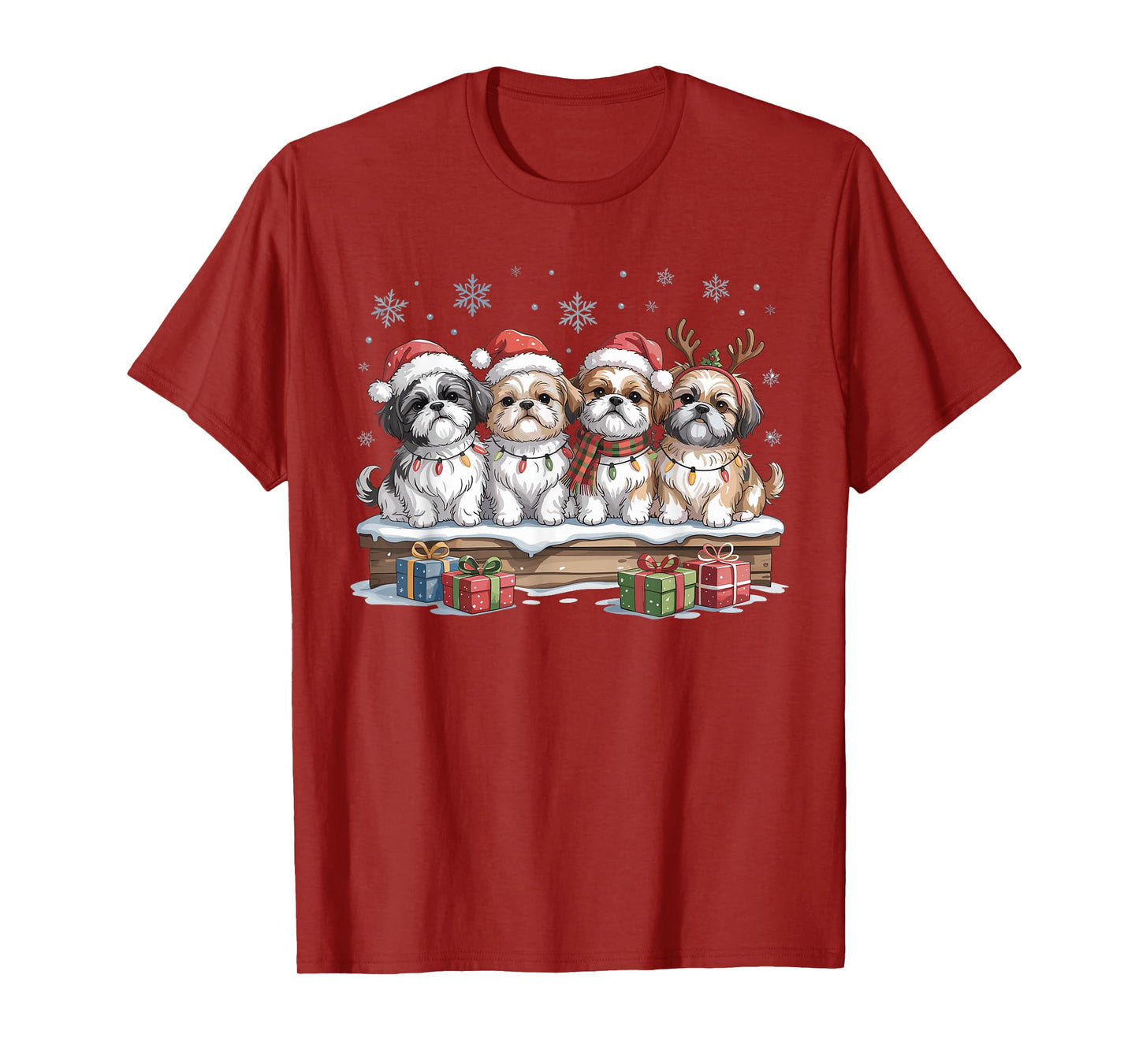 Cute Shih Tzu Christmas Puppies Dog Lovers Funny Holiday T-Shirt