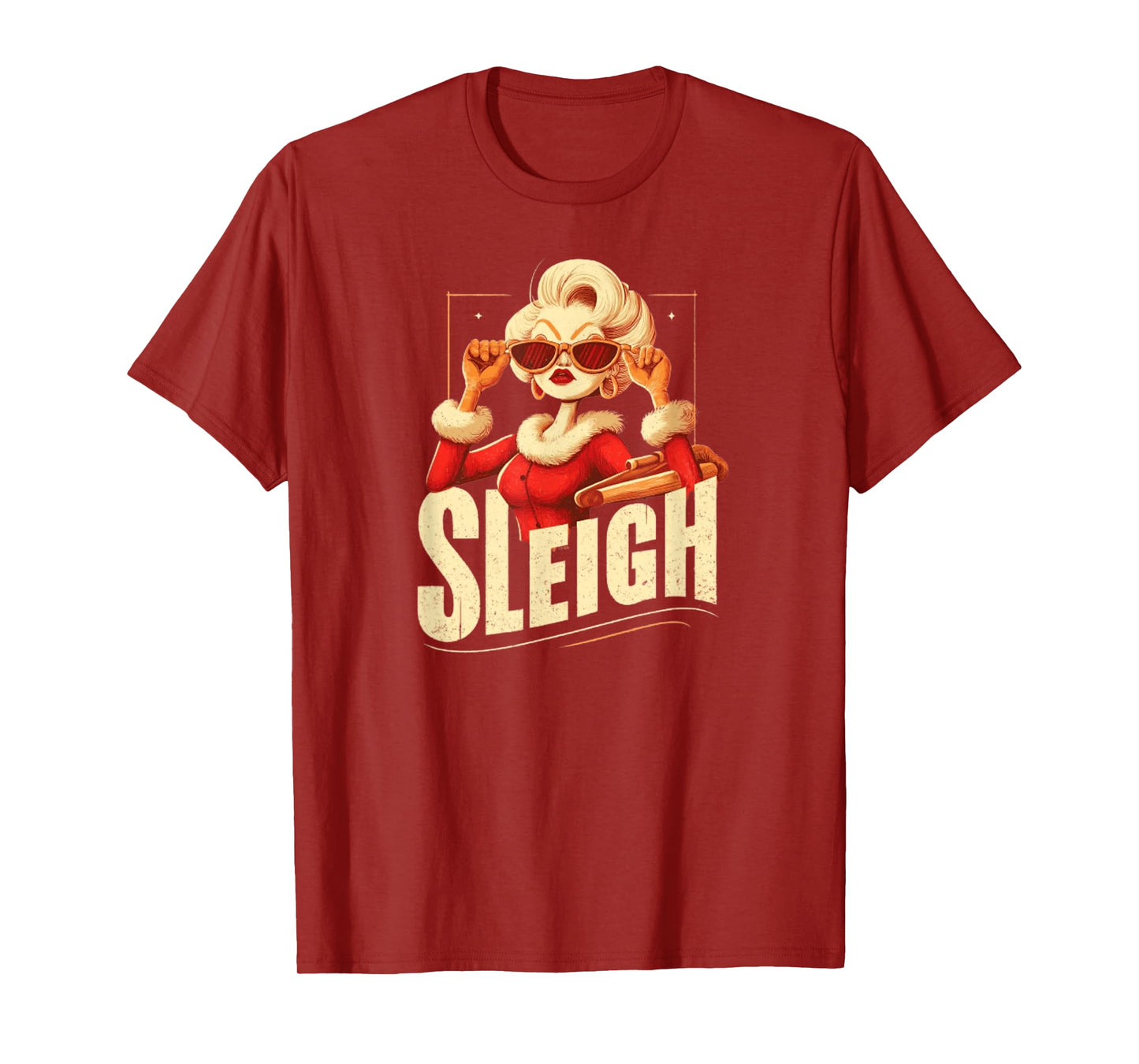 Sleigh (Slay) Queen Retro Mrs Claus Funny Christmas T-Shirt