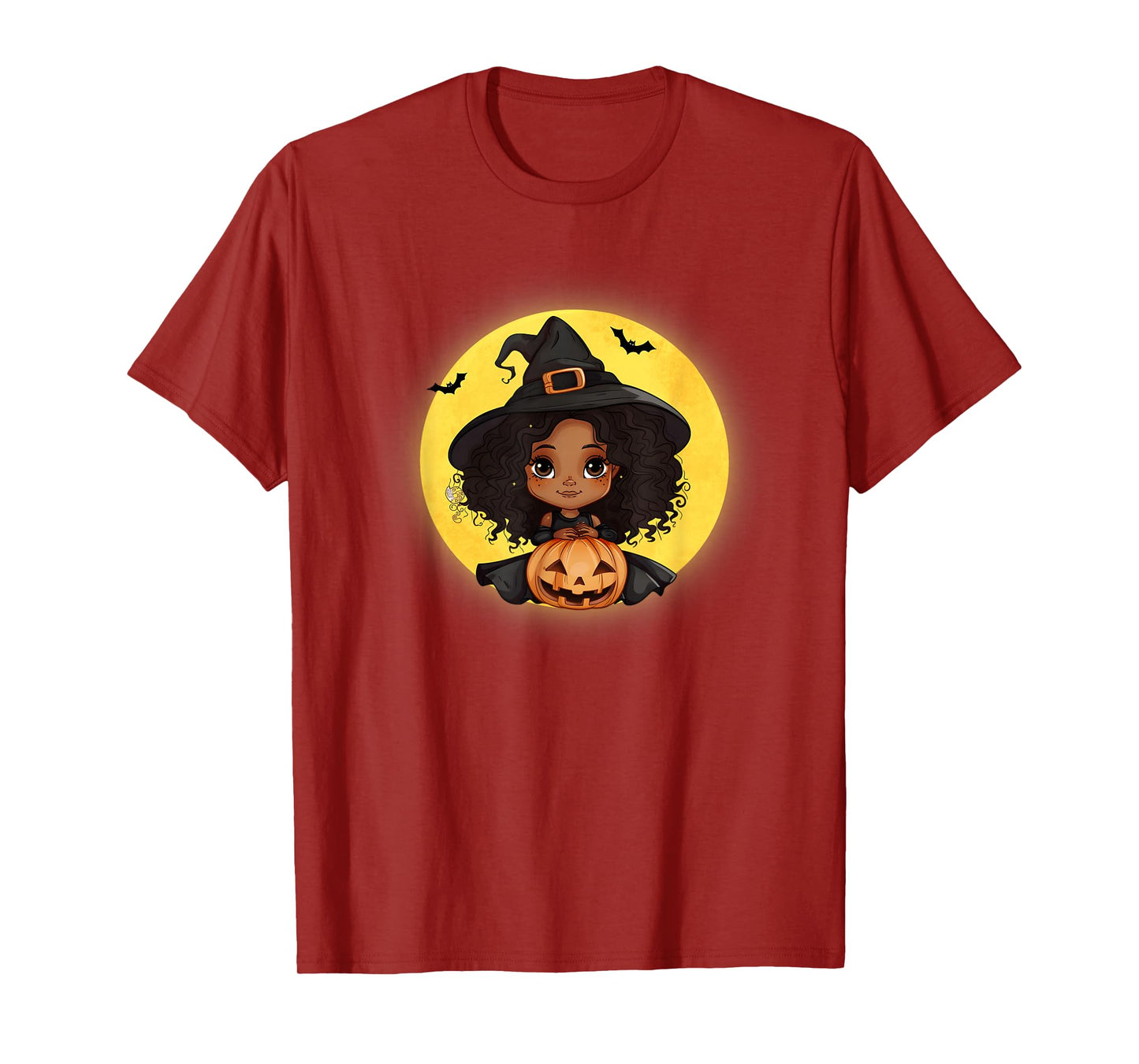 Cute Little Black Girl in Witch Costume with Pumpkin T-Shirt